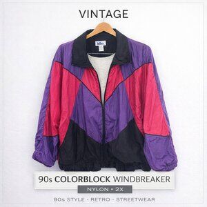 kiks Nylon Colorblock Windbreaker Jacket Pink Purple Black 2X
